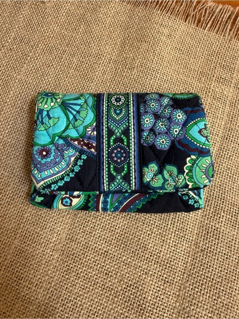 Vera Bradley Quilted Fold-Over Wallet in Teal, Navy & Green